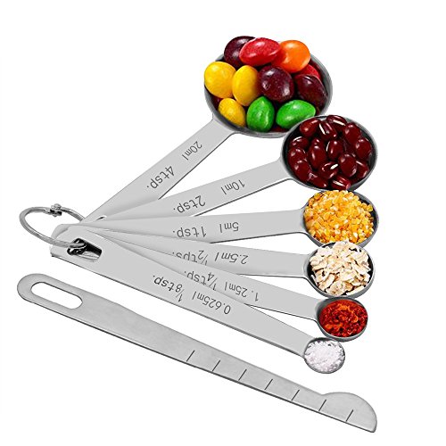 Troodon Set de Tazas y cucharas medidoras, Acero Inoxidable para Servicio Pesado, Juego de 12, Medidas grabadas - para Ingredientes líquidos y Secos