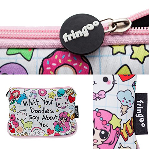 Trousse pour filles / garçons Fringoo® avec fermeture à glissière pour accessoires école de 22 x 15 cm. Large What Doodles Say - Neoprene Pencil Case