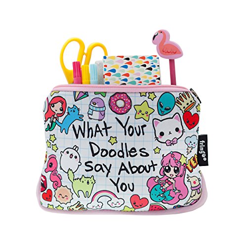 Trousse pour filles / garçons Fringoo® avec fermeture à glissière pour accessoires école de 22 x 15 cm. Large What Doodles Say - Neoprene Pencil Case