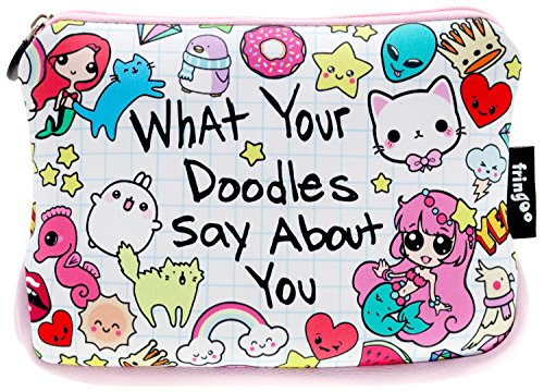 Trousse pour filles / garçons Fringoo® avec fermeture à glissière pour accessoires école de 22 x 15 cm. Large What Doodles Say - Neoprene Pencil Case