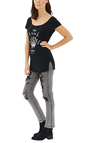 trueprodigy Casual Mujer Marca Camiseta con impresión Estampada Ropa Retro Vintage Rock Vestir Moda Cuello Redondo Manga Corta Slim Fit Designer Fashion T-Shirt, Colores:Black, Tamaño:M