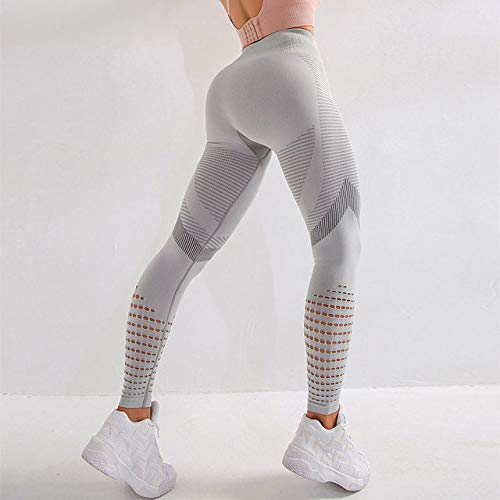 TTGG Leggings de Yoga Pantalones Deportivos Mujeres Fitness Energy Leggings de Gimnasio sin Costuras Cintura Alta Ahuecar Empujar hacia Arriba Apretado,Gris,S