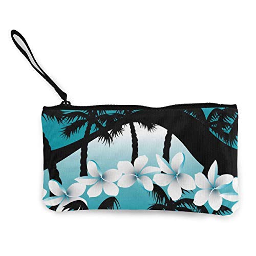 TTmom Carteras de Mujer,Monedero,Flowers with Palm Tree Pattern Wallet Coin Purse Canvas Zipper Stationery For Shopping