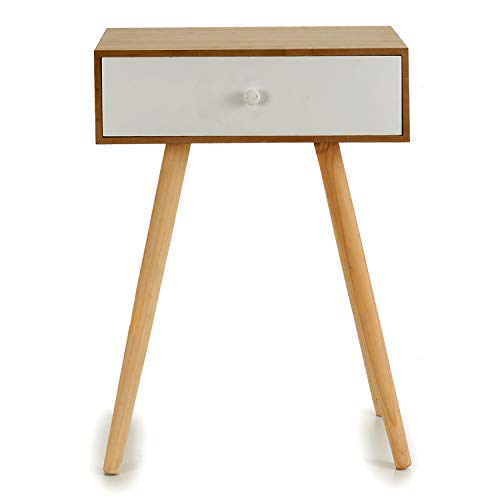 TU TENDENCIA ÚNICA Mesa Auxiliar con 1 Cajon y Patas de Madera. Sencillo Montaje. Medidas: 47x24x55 cm (Cajon Blanco)