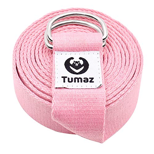 Tumaz Cinturón de Yoga/Correa Yoga [15+ Color, 180/240/300 cm] Hebilla Anillo-D Ajustable Extra Segura, Textura Delicada, Duradera y Cómoda - Mejor en Estiramientos Diarios, Fisioterapia, Fitness