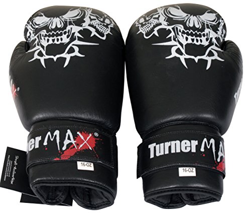 TunerMAX - Guantes de Boxeo de Piel de Vacuno para Artes Marciales Mixtas, Color Negro, 12 oz