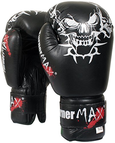 TunerMAX - Guantes de Boxeo de Piel de Vacuno para Artes Marciales Mixtas, Color Negro, 12 oz