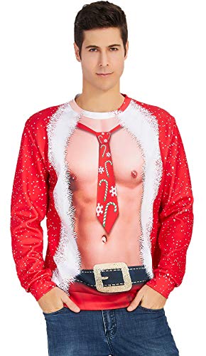 TUONROAD Sudaderas sin Capucha Christmas Unisex 3D Impreso Ugly Navidad Suéter Jumper Crew Neck Manga Larga Jersey Sweatshirt para Hombres Mujeres - S