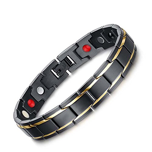 Tuopuda para Hombre Negro Elegante del Oro de la Pulsera magnética de la Salud con Las Piedras magnéticas