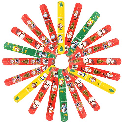 TUPARKA45 PCS Pulseras de palmadas de Navidad Bofetadas Muñequeras con muñeco de nieve de Papá Noel Patrones de árboles de Navidad para niños Fiesta de Navidad Rellenos de bolsas Favores Bolsa de rega