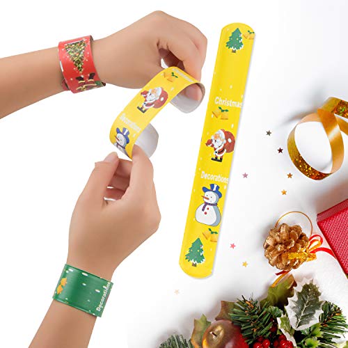 TUPARKA45 PCS Pulseras de palmadas de Navidad Bofetadas Muñequeras con muñeco de nieve de Papá Noel Patrones de árboles de Navidad para niños Fiesta de Navidad Rellenos de bolsas Favores Bolsa de rega