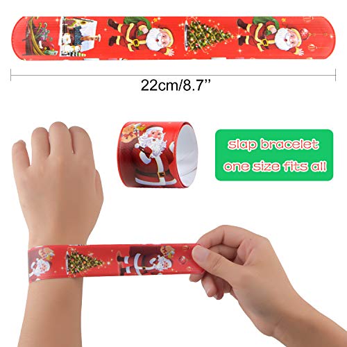 TUPARKA45 PCS Pulseras de palmadas de Navidad Bofetadas Muñequeras con muñeco de nieve de Papá Noel Patrones de árboles de Navidad para niños Fiesta de Navidad Rellenos de bolsas Favores Bolsa de rega