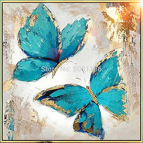 Turquesa pintura al óleo lienzo abstracto mariposa azul moderno decorativo pared arte sala decoración