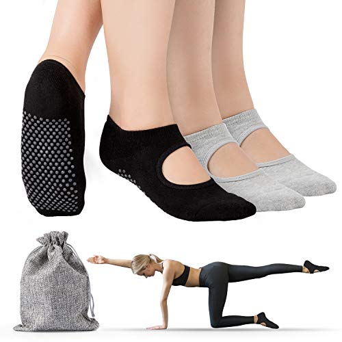 Tusscle Calcetines Yoga, 2Pcs Y 4Pcs Pilates Calcetines Antideslizantes Mujer Hombre para Yoga, Pilates, Ballet,Fitness Antideslizantes [35-41 EU]