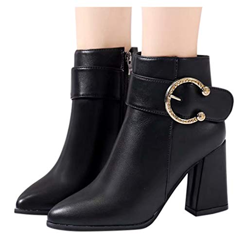 TWIFER Botas Mujer Zapatillas de Moda Botines Biker OtoñO E Invierno Botines Nieve Ante Botita Medianas Ankle Boots Antideslizante Elásticos Comodos Negro 35-39