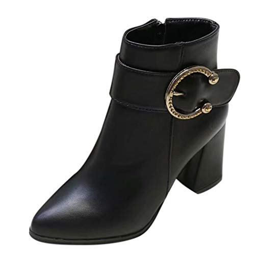 TWIFER Botas Mujer Zapatillas de Moda Botines Biker OtoñO E Invierno Botines Nieve Ante Botita Medianas Ankle Boots Antideslizante Elásticos Comodos Negro 35-39