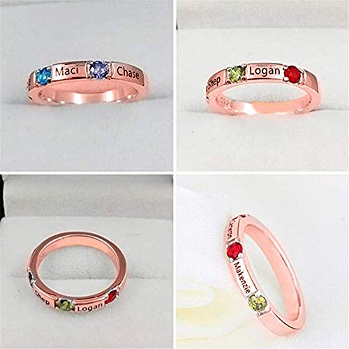 TWinkle Joyas Personalizadas con Nombre Grabado en el Anillo de Piedra Natal para Mujeres Anillo para Madres con 3 Nombres(Oro rosa-16)