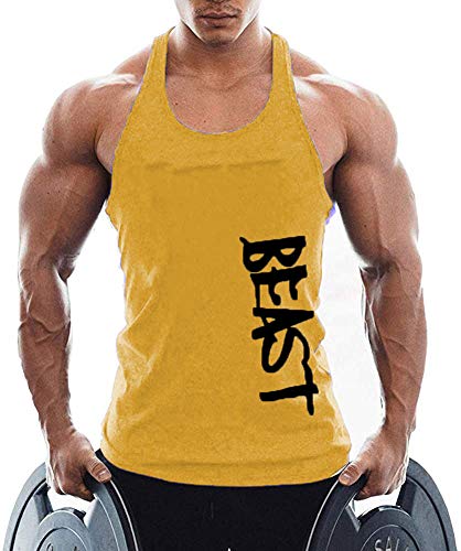 TX Apparel Beast Gym Stringer - Camiseta de tirantes de algodón, Todo el año, Hombre, color amarillo, tamaño XXL