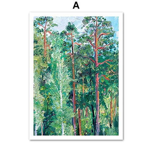 TYLPK Bosque Árbol Río Pintura al óleo Paisaje Mural A4 60X80 cm Sin Marco