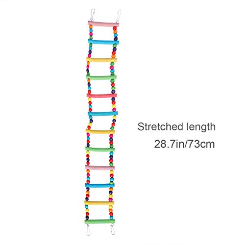 UEETEK 2 piezas de escaleras para pájaros juguetes, escaleras flexibles 12 escalones de madera Rainbow Bridge columpios y cuerdas para entrenamiento de loros