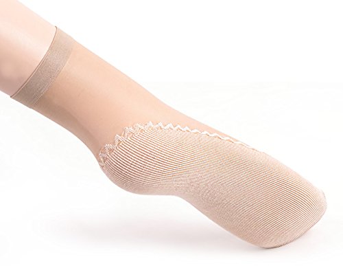 Ueither 12 pares de mujeres sedoso antideslizante de algodón único escarpado tobillo alta medias calcetería calcetines Dedo del pie reforzado (6 Pares Negro 6 Pares Beige)