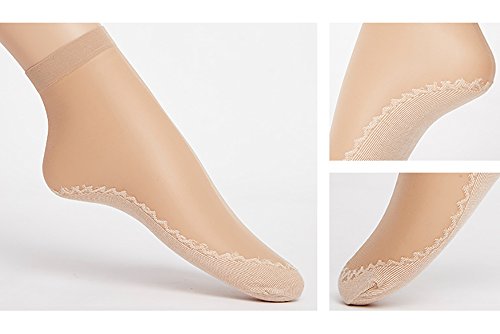 Ueither 6 Pares de Calcetines Altos con Punta Reforzada Algodón Sedoso Antideslizante Para Mujer (4 Pares Beige 2 Pares Negro)