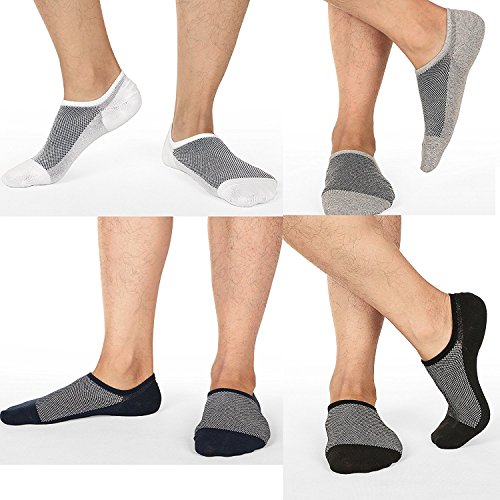 Ueither Calcetines Cortos Hombre Invisibles Respirable Calcetines tobilleros Algodón Antideslizantes (Tamaño: 38-44, 6 Pares Blanco)