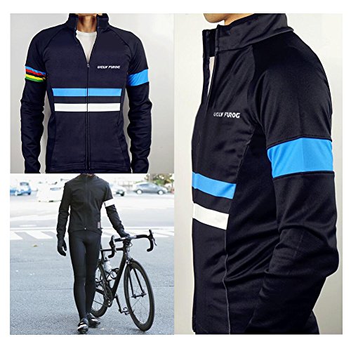 UGLYFROG Bike Wear Designs 2019 para Hombre de Manga Larga Traje Ciclismo Hombre Invierno de Bicicleta Carretera Biking Ropa de Montar Sportswear Jacket Camisa+Long Bib Pants Sets-Dos Piezas