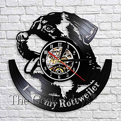 UIOLK Amo a mi Rottweiler Perro alemán Reloj de Pared Arte Disco de Vinilo Reloj Cachorro Animal Mural decoración de la Sala de Estar