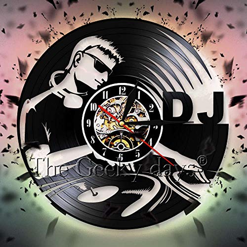 UIOLK Creatividad Retro Reproductor de DJ Silueta decoración Reloj de Pared música Disco de Vinilo Reloj de Pared Reloj de Pared decoración Mural Discoteca Bar