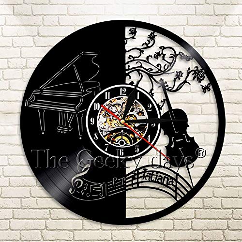 UIOLK Instrumento Musical Disco de Vinilo Reloj de Pared violín Piano LED Reloj de Pared Reloj de Tiempo música Colgante de Pared Artista decoración del hogar