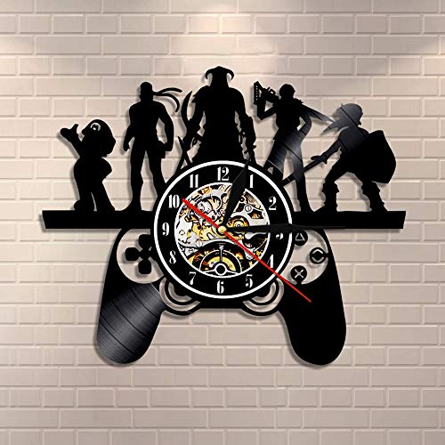 UIOLK Juego Retro Disco de Vinilo Reloj de Pared Sala de Juegos Controlador de Juegos decoración Mural Reloj de Pared Retro Popular Juego Chico Regalo