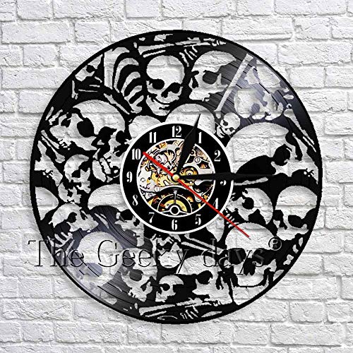 UIOLK Reloj de Pared de Vinilo de Calavera Reloj de Pared con Cabeza de Esqueleto Muerto con decoración única de Fiesta Que Cambia de Color