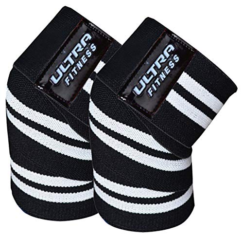 ULTRA FITNESS - Rodilleras elásticas para Levantamiento de Pesas, Negro y Blanco