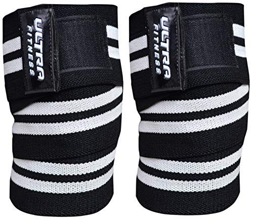 ULTRA FITNESS - Rodilleras elásticas para Levantamiento de Pesas, Negro y Blanco