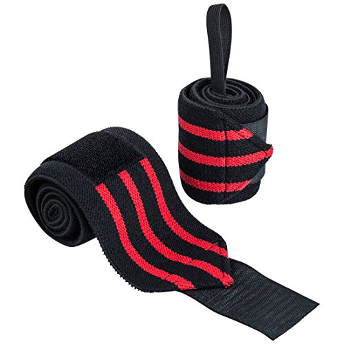 Ultrasport 2 Piezas Soporte de muñeca para Culturismo, Entrenamiento, Levantamiento de Pesas o Crossfit, Unisex Adulto, Negro/Rojo, OS