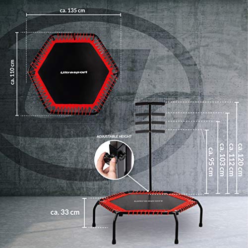 Ultrasport Cama elástica fitness, manillar estable y suspensión con cuerdas de goma para la optima seguridad, aparato para el hogar, disponible en 2 variantes: dura o blanda, Rojo