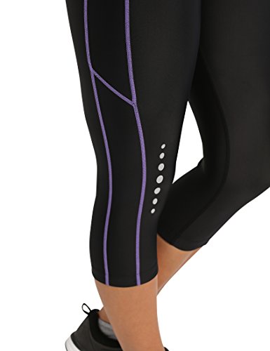 Ultrasport, Pantalones deportivos 3/4 para Mujer, Negro/Lila, M