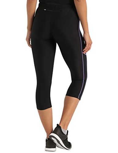 Ultrasport, Pantalones deportivos 3/4 para Mujer, Negro/Lila, M