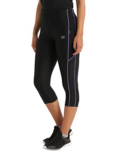 Ultrasport, Pantalones deportivos 3/4 para Mujer, Negro/Lila, M