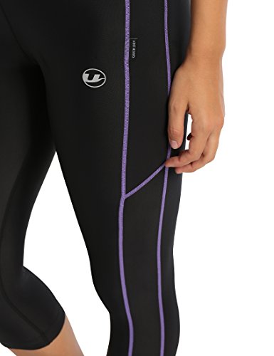 Ultrasport, Pantalones deportivos 3/4 para Mujer, Negro/Lila, S