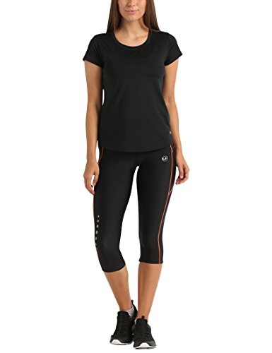 Ultrasport, Pantalones deportivos 3/4 para Mujer, Negro/Naranja, XS