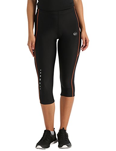 Ultrasport, Pantalones deportivos 3/4 para Mujer, Negro/Naranja, XS