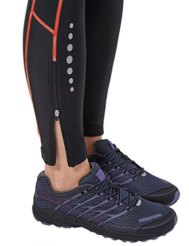 Ultrasport Pantalones largos de correr para mujer, con efecto de compresión y función de secado rápido, Negro/Rosa, S