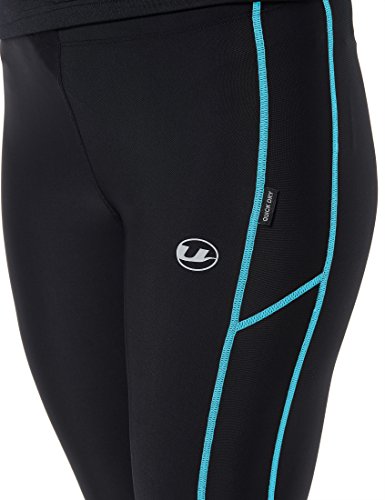 Ultrasport Pantalones largos de correr para mujer, con efecto de compresión y función de secado rápido, Negro/Turquesa, L