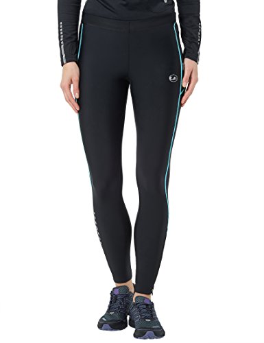 Ultrasport Pantalones largos de correr para mujer, con efecto de compresión y función de secado rápido, Negro/Turquesa, L