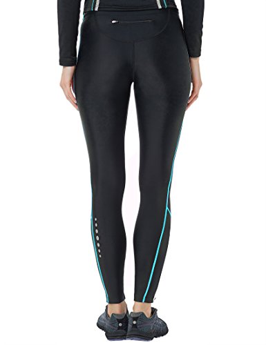 Ultrasport Pantalones largos de correr para mujer, con efecto de compresión y función de secado rápido, Negro/Turquesa, L