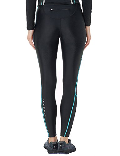 Ultrasport Pantalones largos de correr para mujer, con efecto de compresión y función de secado rápido, Negro/Turquesa, XS