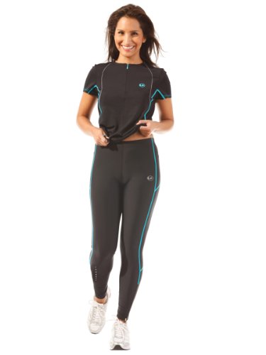 Ultrasport Pantalones largos de correr para mujer, con efecto de compresión y función de secado rápido, Negro/Turquesa, XS