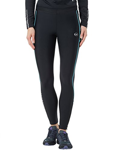 Ultrasport Pantalones largos de correr para mujer, con efecto de compresión y función de secado rápido, Negro/Turquesa, XS